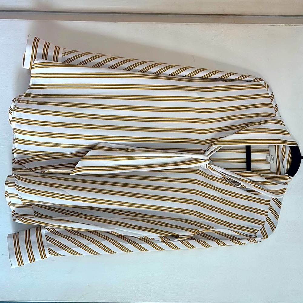 LOFT White and Gold Striped Top